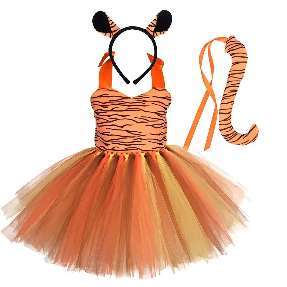 Halloween Tier Cosplay Kostüm für Kinder Wald Thema Kühe Tiger Giraffe Leopard Zebra Tutu Kleider Performance Tanz Sets