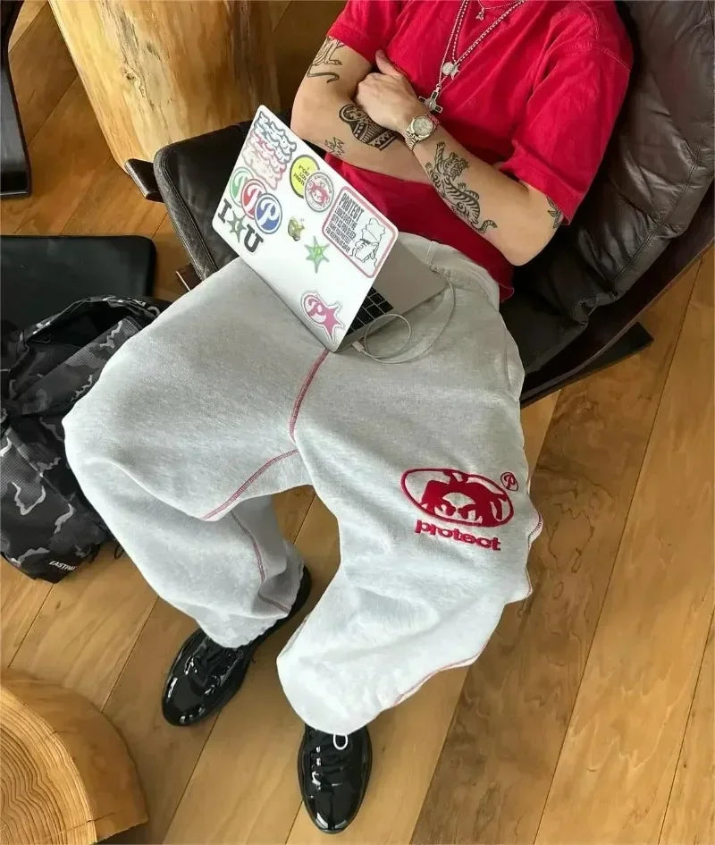 Streetwear PROTECT Mode Brief Stickerei Lose Jogginghose männer Und frauen Y2K Harajuku Hip-Hop Gothic Casual Joker Hosen