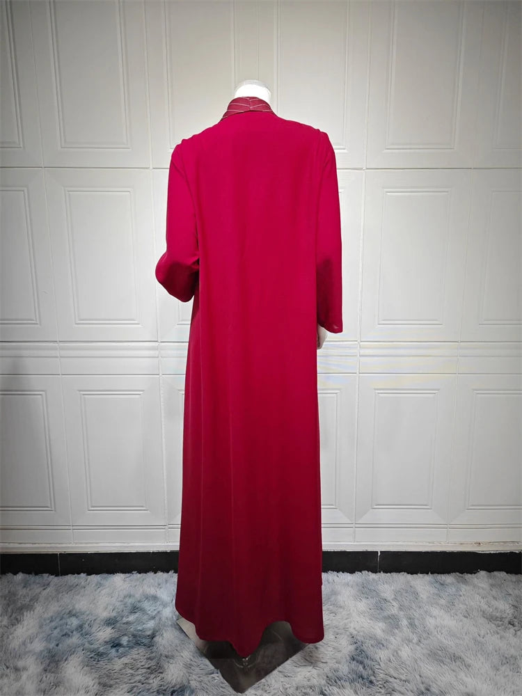 Ramadan Eid Red Kimono Open Abaya Damen Dubai Luxury Islam Muslim Summer Women Kebaya Kaftan Robe Femme Musulmane without hijab.