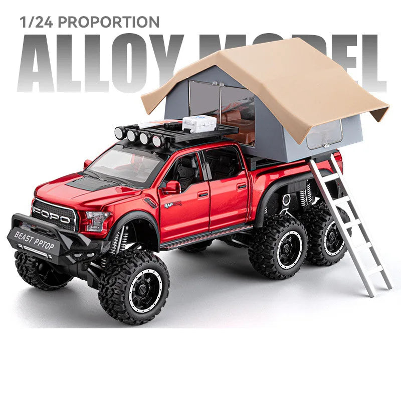 1/24 Scale Raptor F150 Alloy Cars Models Toys 6 Doors Opened Camping RV Diecast Model Light Sound Vehicle for Boys Birthday Gift.