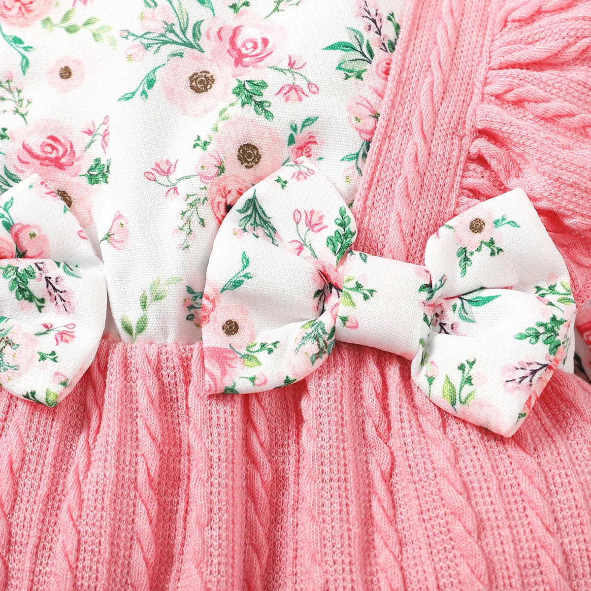 Strampler für Neugeborene, Mädchen, 0–18 Monate, niedliches Blumenmuster, langärmelig, mit Schleife, Body + Stirnband, Frühlings- und Herbst-Overall für Kleinkinder