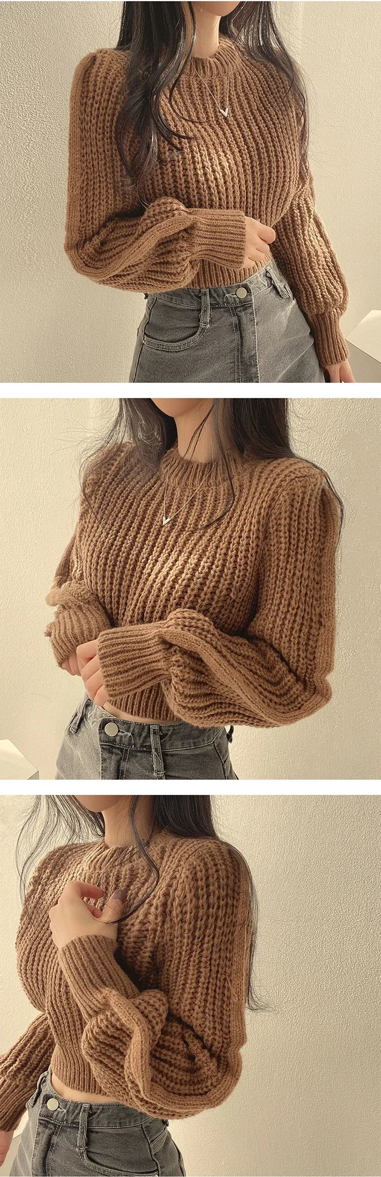 Lose Vintage Harajuku Laterne Langarm Frauen Pullover Koreanische Herbst Winter Strickwaren Weiche Warme Tops Chic Solide Femme Pullover