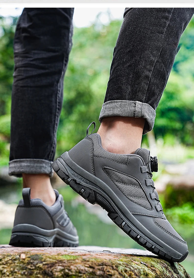 Männer Turnschuhe Stilvolle Rotierenden Schnalle Wanderschuhe Einfarbig Komfortable Nicht-slip Sportliche Schuhe Plus Größe Männer Schuhe Leder