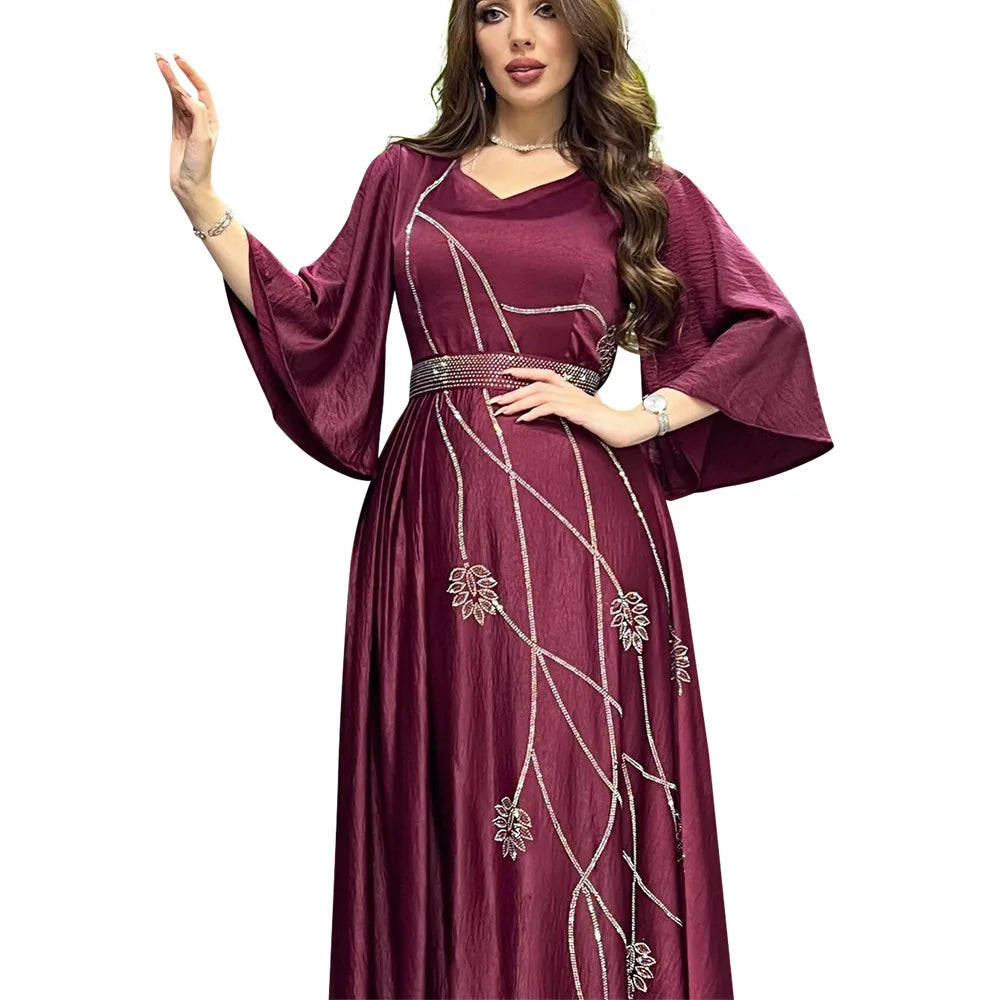 Türkei Muslimischen Kleid Frauen Abaya Diamant Spitze-up Party Kleider Marokkanischen Kaftan Ensemble Femme Musulmane Hijab Vestidos