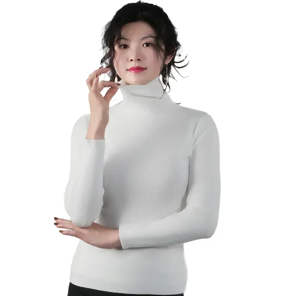 Frauen Pullover Winter Warm Hohe Kragen Strickwaren Langarm Schlank Jumper Frau Thermische Tops Kleidung Pullover Rollkragen Pullover