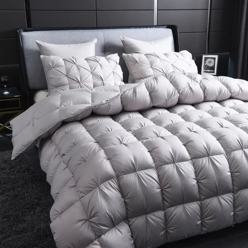 White Goose Down Comforter Warm Winter Thick 3D Bread Bed Blanket Luxury Pinch Pleated Filling for Quilts Single Double Duvet.