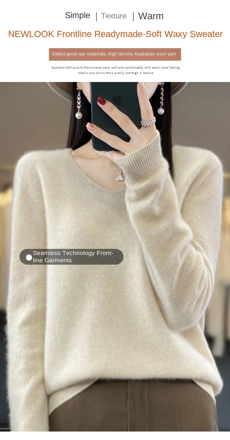 2024 100% Merino Reine Wolle V-ausschnitt Herbst Und Winter Pullover Pullover Neue Kaschmir Pullover frauen Beiläufige Gestrickte Top DMR201