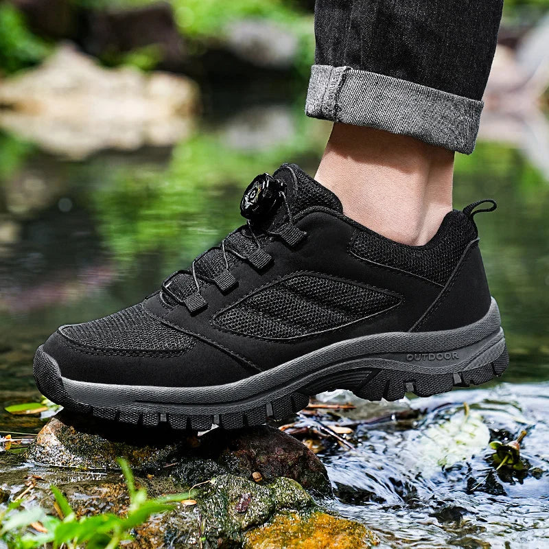 Männer Turnschuhe Stilvolle Rotierenden Schnalle Wanderschuhe Einfarbig Komfortable Nicht-slip Sportliche Schuhe Plus Größe Männer Schuhe Leder