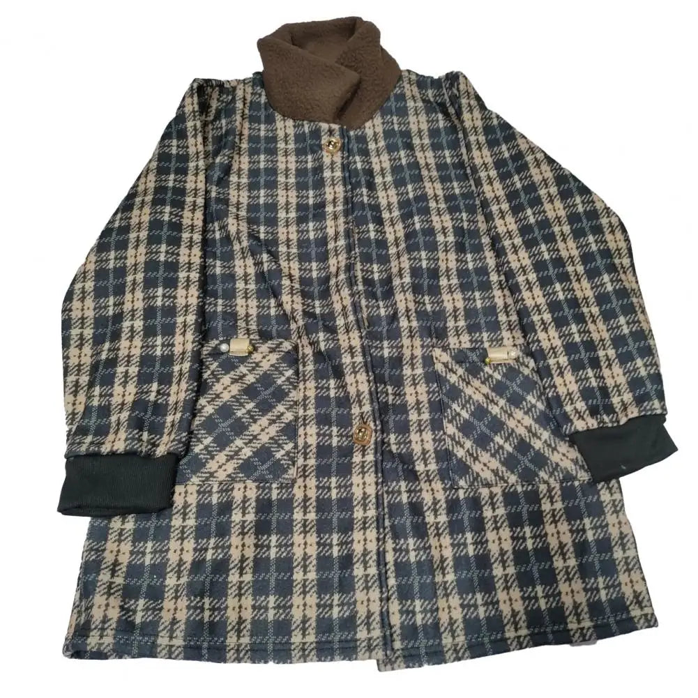 Frauen Plaid Mantel Karierten Winter Mutter Jacke Taschen drehen-unten Kragen einreiher Mid Länge Mantel Mid-aged frauen Mantel