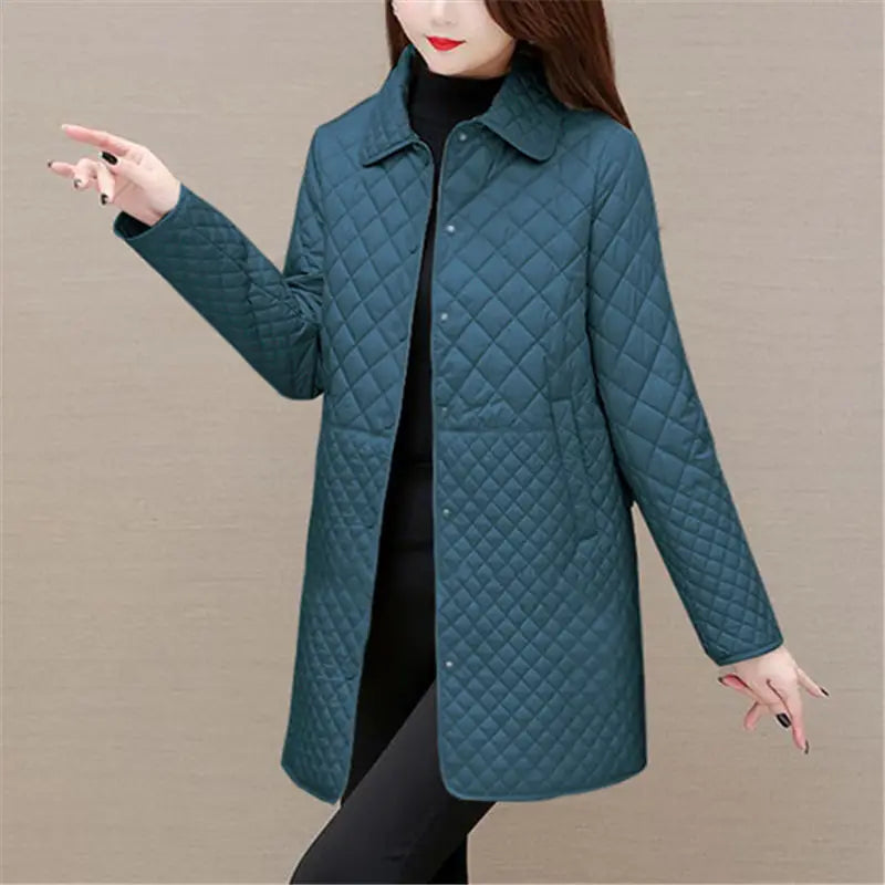 Herbst Winter Frauen Midi Plaid Stepp Mäntel Mode Weibliche Koreanische Kleidung Neue Feste Beiläufige Verdicken Warme Langarm Jacken