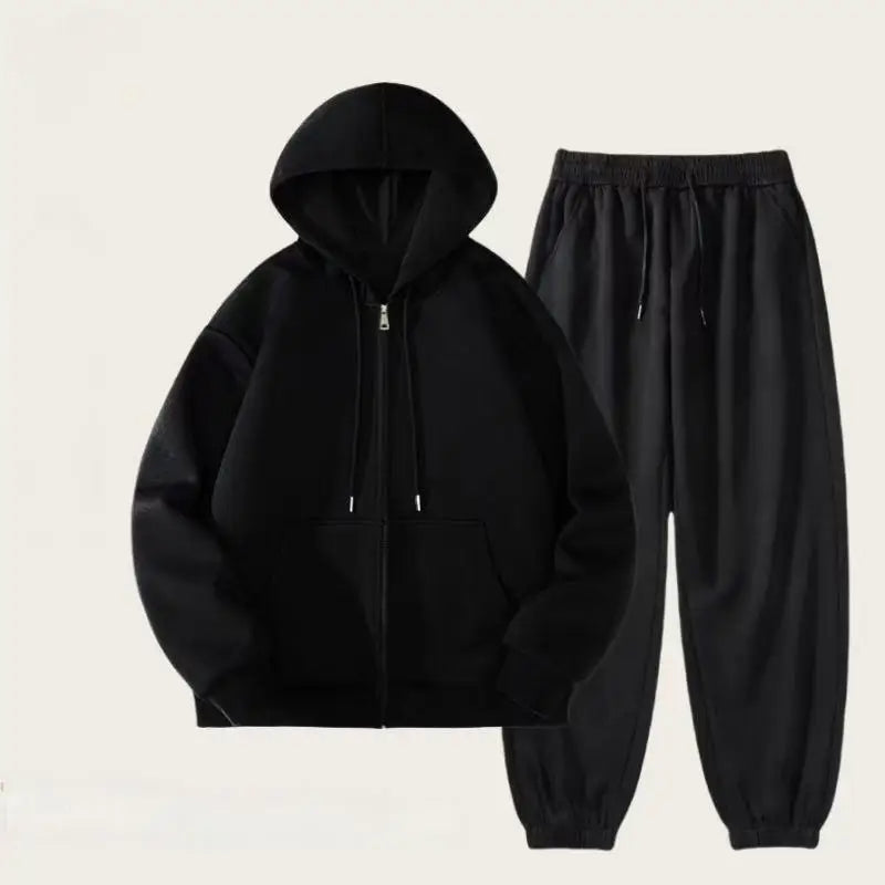 Y2k Retro Zipper Hoodie and Sweatpants 2-piece Set Washed Cotton Men Women Tracksuit Gothic Letter Loose Sweatshirt Jogger Suit