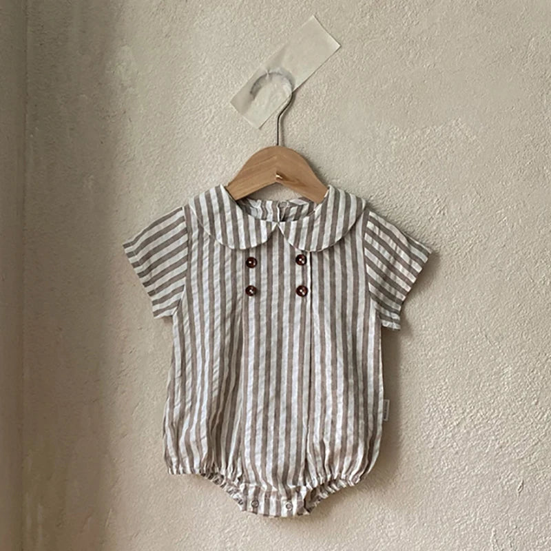 Sommer neue adrette Art Baby Body suits Hemd Kragen Mädchen Jungen Bodysuit atmungsaktive Leinen einteilige Baby kleidung.