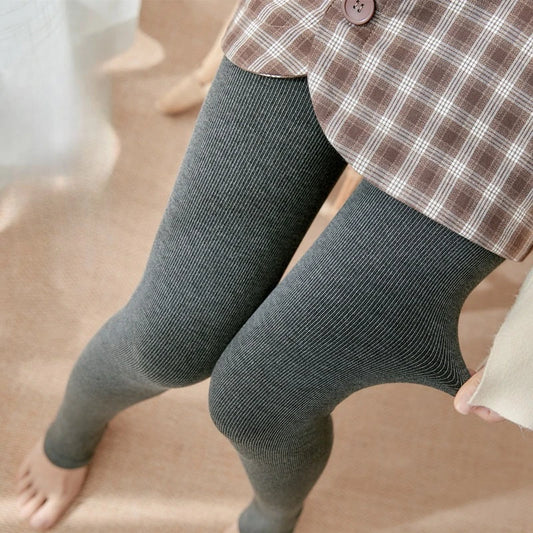 Women's Fall Winter Ribbed Vertical Stripe Thermal Leggings Fleece Thickened Street Ready Seamless High Waist Thermal Pants.