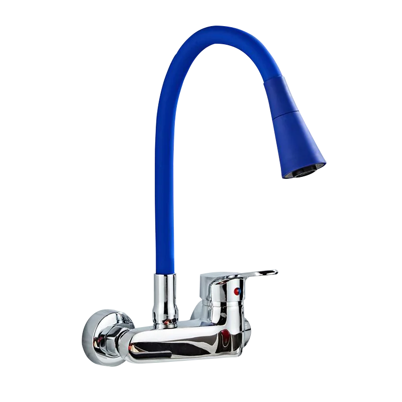 BAKALA Multicolor Wall Mounted Kitchen Faucet 360 Degree Swivel Flexible Hose Double Hole Sink Mixer Tap Wall Kitchen Mixers