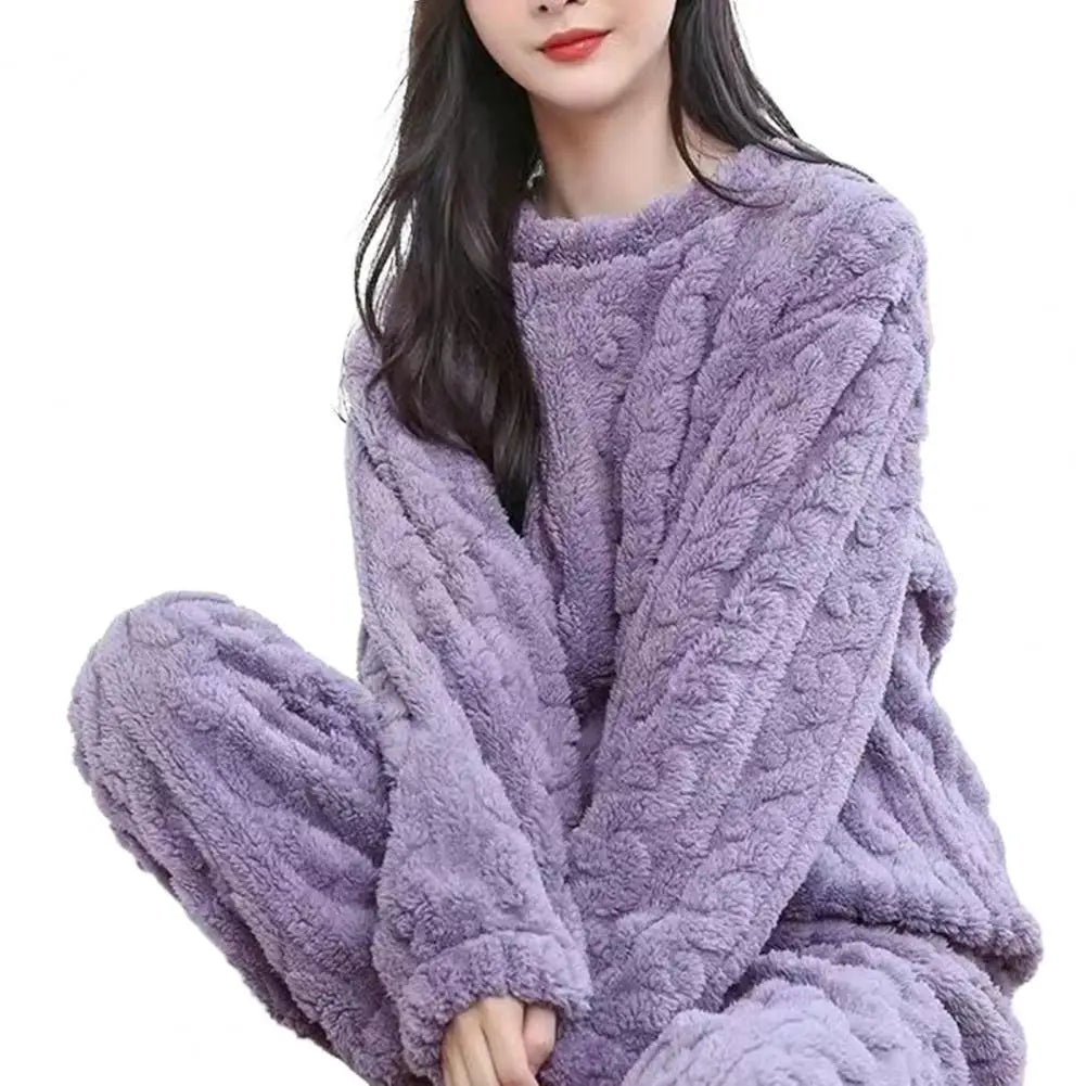 Winter-Pyjama-Set, stilvolles Winter-Pyjama-Set für Damen, warmer Plüsch, 2-teilige Nachtwäsche, bequeme Pullover-Hose für den Herbst