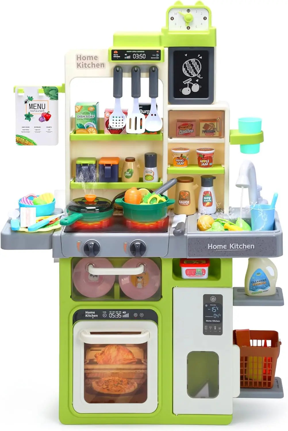 Kids Kitchen Playset Pretend Play Kitchen with Sounds & Lights Cooking Stove Steam Play Sink Food Toy Set Gift for Kids Toddlers.
