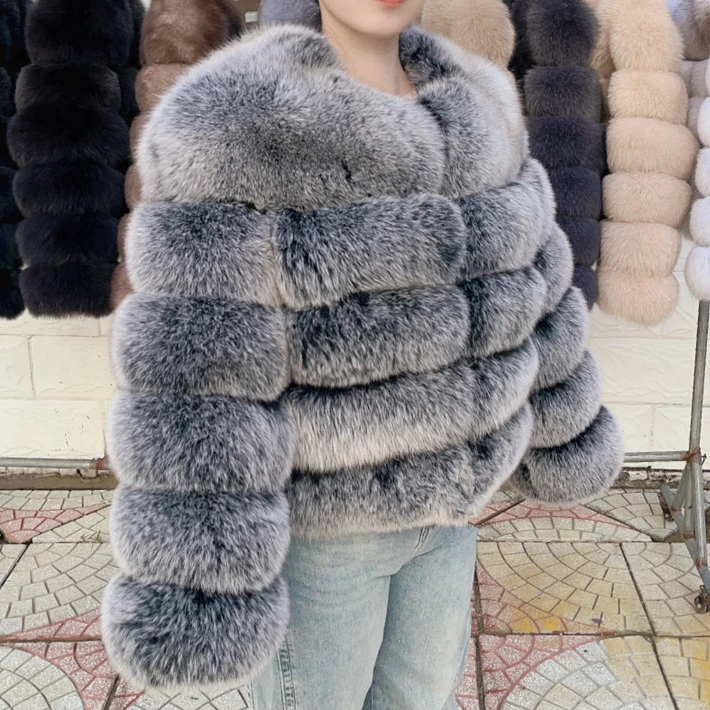 QUEENTINA Fuchspelzmantel Echt Winter Damen Neue Mode Flauschig 2025 Leder und Haut Weiße Kleidung Natürlich Neu in Mäntel und Jacken