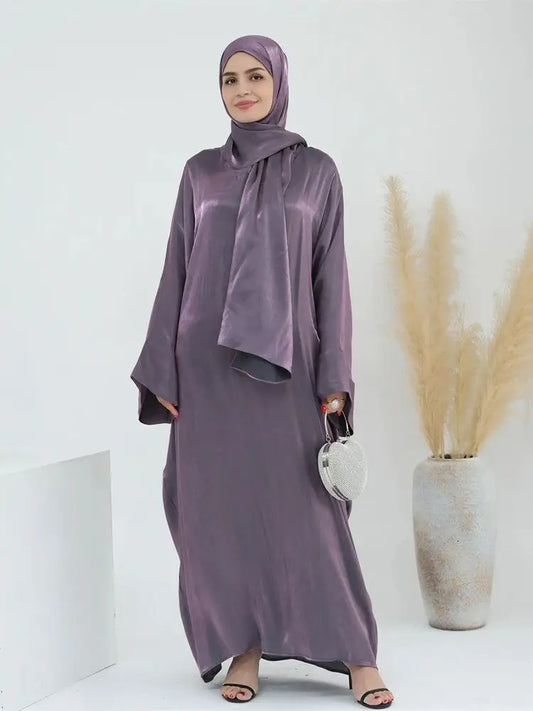 Eid Modest Satin Khimar Abaya Dubai Luxury 2024 Muslim Islam Arabic Abayas For Women Kaftan Hijab Dress Robe Femme Musulmane.
