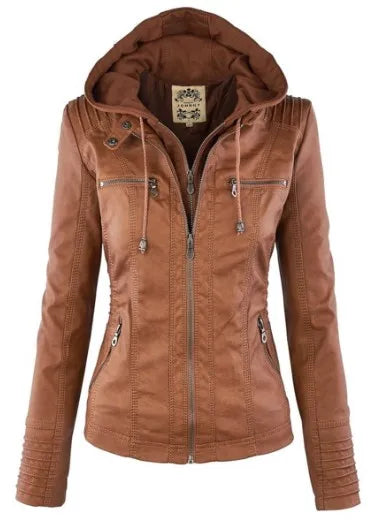 Kunstlederjacke Damen 2025, Khaki, Winter-Motorradjacke, Gothic-Kapuzenpullover, Oberbekleidung, Kunstleder, PU, Basic-Jackenmantel