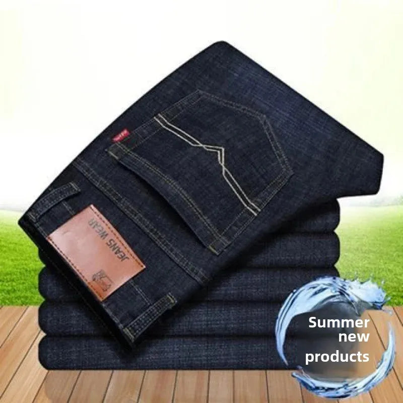 Elastische Jeans für Herren, Frühling und Herbst, lockere Passform, gerades Bein, vielseitige Hose, verschleißfest, lässige Konstruktion, Bienenhose, Sommer