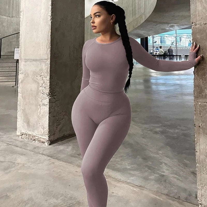 Dulzura Women 2024 Autumn Winter Long Sleeves Crop Tops Long Pants Two Piece Matching Sets Tracksuit Wholesale Items S3613114K