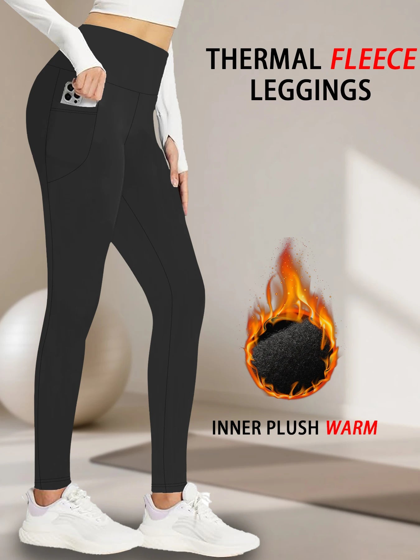 Superweiche, mit Fleece gefütterte Leggings für Damen, Workout, Yoga, Laufen, Thermo-Warmhose für kalten Winter