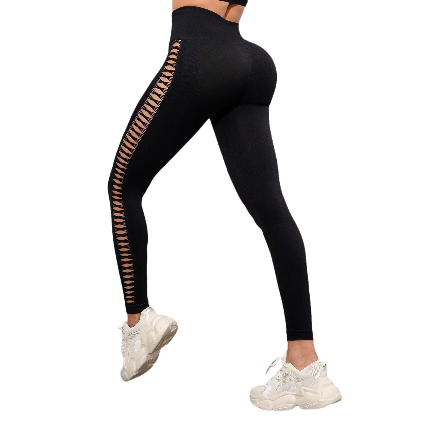 Hohe Taille, ausgehöhlte Yogahose, leichte, atmungsaktive Fitness-Sport-Leggings, Bauchkontrolle, Po-Lifting, Damenhose
