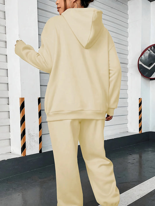 Damen Herbst Winter Kleidung Hoodies Sweatshirt Trackpants 2-teiliges Set Baumwolle Mode Kordelzug Übergroßer Pullover und Hose