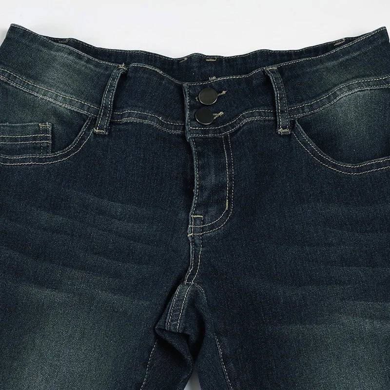 Vintage Y2K Flared Jeans Retro Button-up Low Rise Casual Denim Hose Harajuku 2000er Jahre Hose Basic Aesthetic Mom