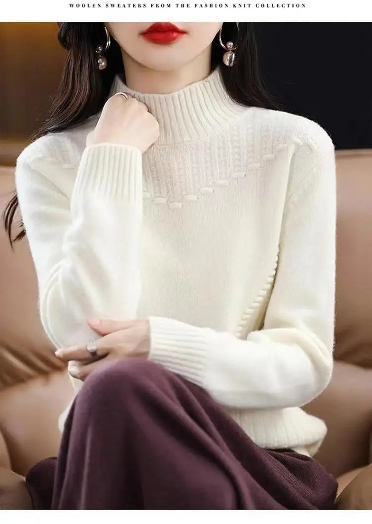 2024 herbst Neue Lose frauen Halb-rollkragen Verdickt Einfarbig Einfache Häkeln Beiläufige Gestrickte Pullover Pullover Top