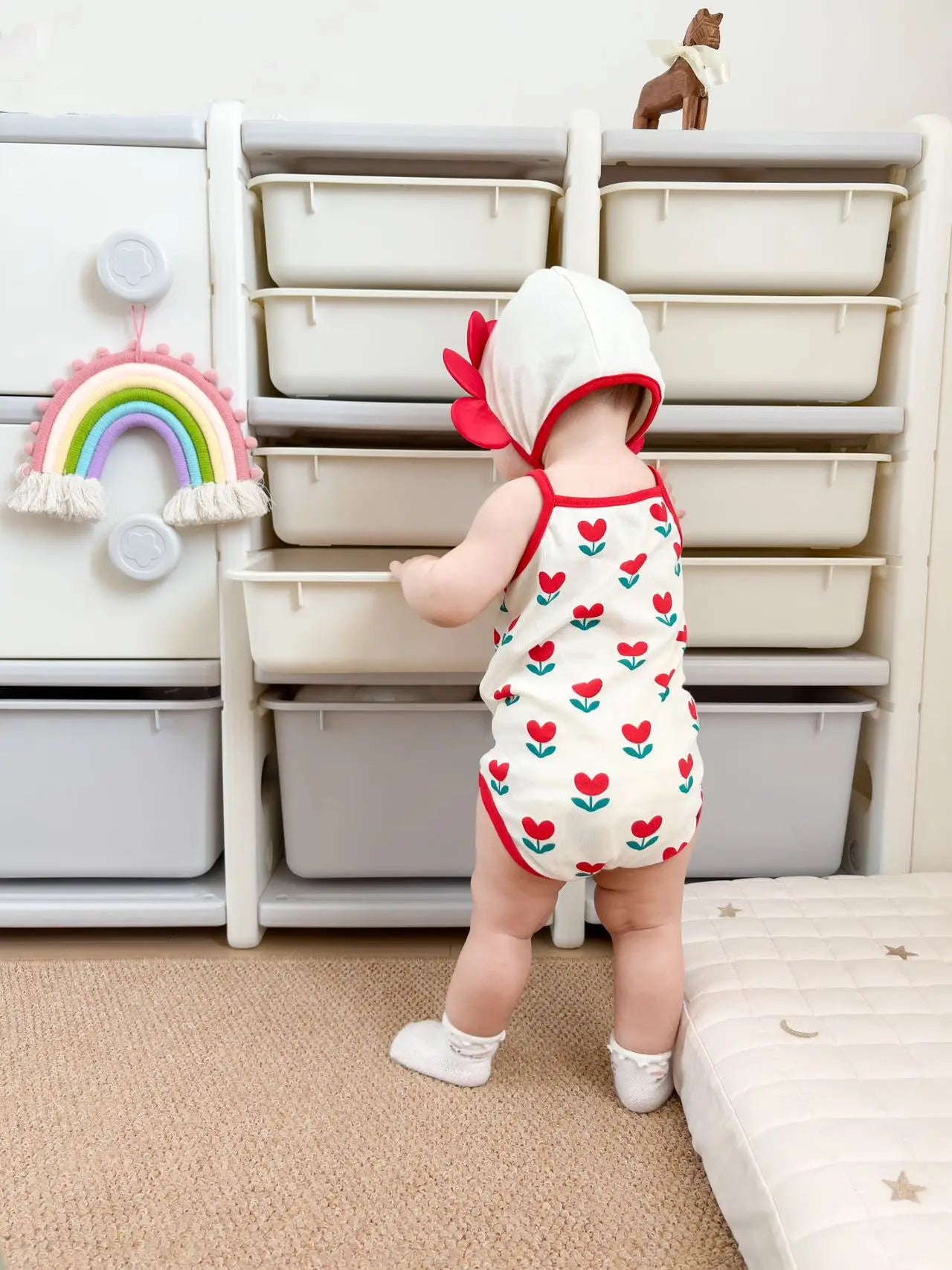 Baby Ein Stück Kleidung 2025, Sommer Koreanische Baby Body Ins Blume Voll Gedruckt Baby Sling Klettern Kleidung Mit Hut