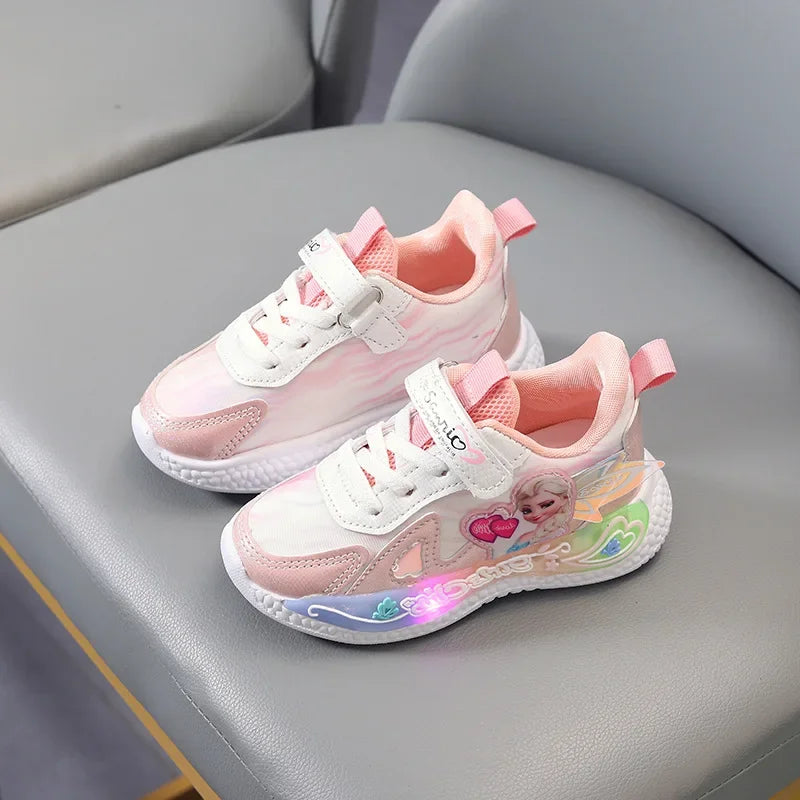 Frozen Princess New Children Shoes LED Colorful Lighted Kids Sneakers Classic Glowing Infant Girls Tennis.