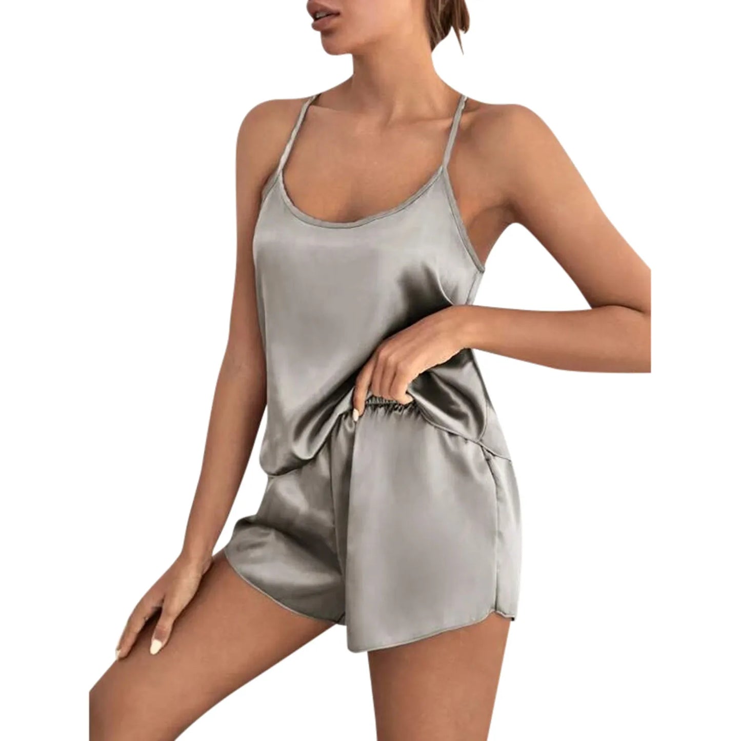 Damen Nachtwäsche sexy Spitze Satin Pyjama Sets Nachtwäsche ärmellose Tops Shorts 2 Stück Sets Pyjama Sets für Frauen Home Pijama 2024