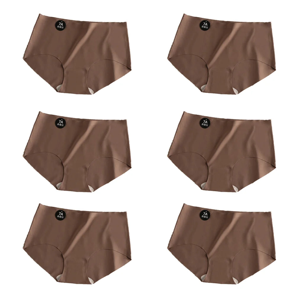 6pcs Seamless Mulberry Silk Panties Women's Ultra-thin Underwear Sexy High-elastic Soft Breathable Female Daily Panties.