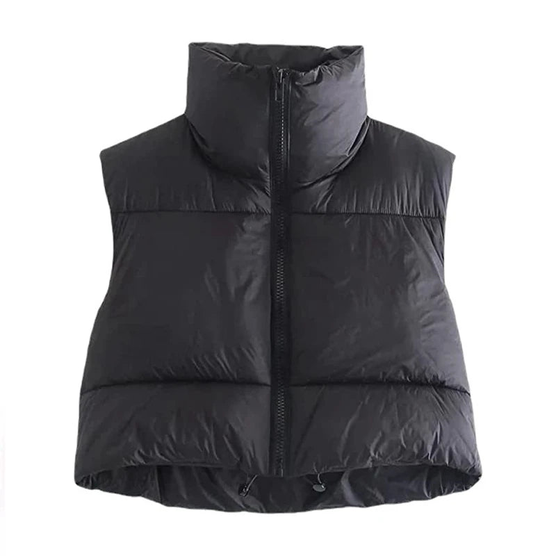 Herbst und Winter Damen kurze Baumwolle Daunenweste kurze Stehkragen warme ärmellose Steppweste Outdoor-Reisejacke Tops