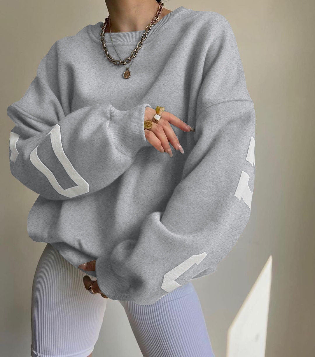 Combhasaki Damen Y2K Grunge Lose Pullover Sweatshirts Brief Drucken Lässige Verdickte Langarm Tops Herbst Hoodie Streetwear