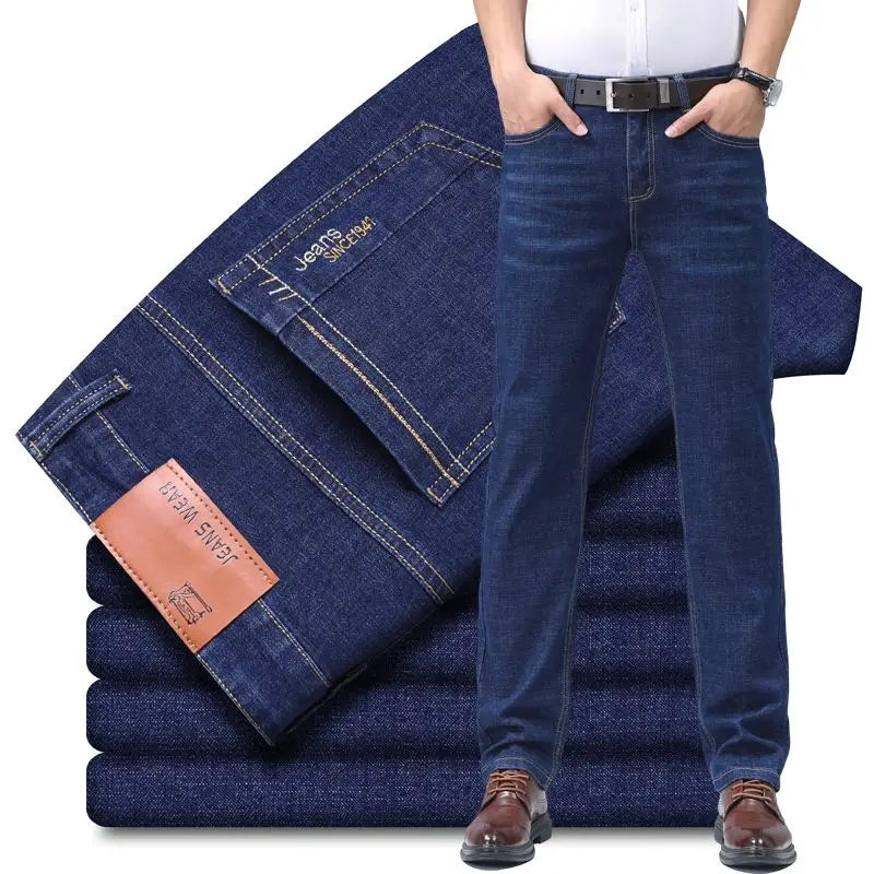 Summer Thin Men's Elastic Cotton Jeans Fashion Blue Comfortable Business Straight Casual Pants Brand Male Clothes Trousers.