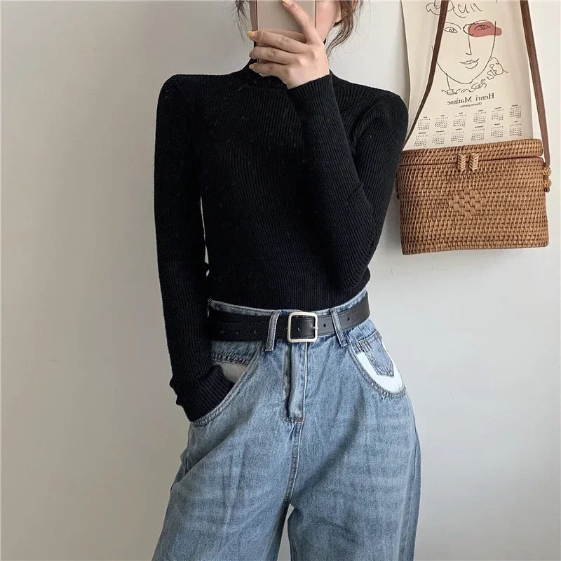 Frauen einfarbig lange Ärmel Roll kragen pullover Strick pullover grundlegende weiche Pullover einfache elegante Mode neu