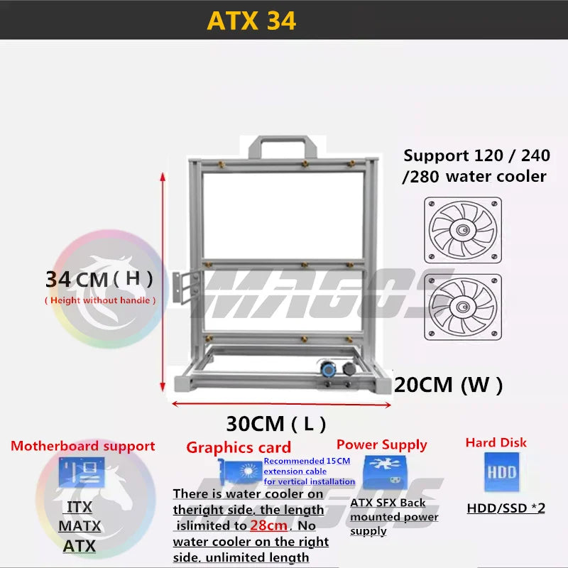 Open PC Case Frame Rack ITX MATX ATX EATX Gamers Cabinet DIY Water Cooler Desktop PC Creative Gabinete Gaming Chassis MOD