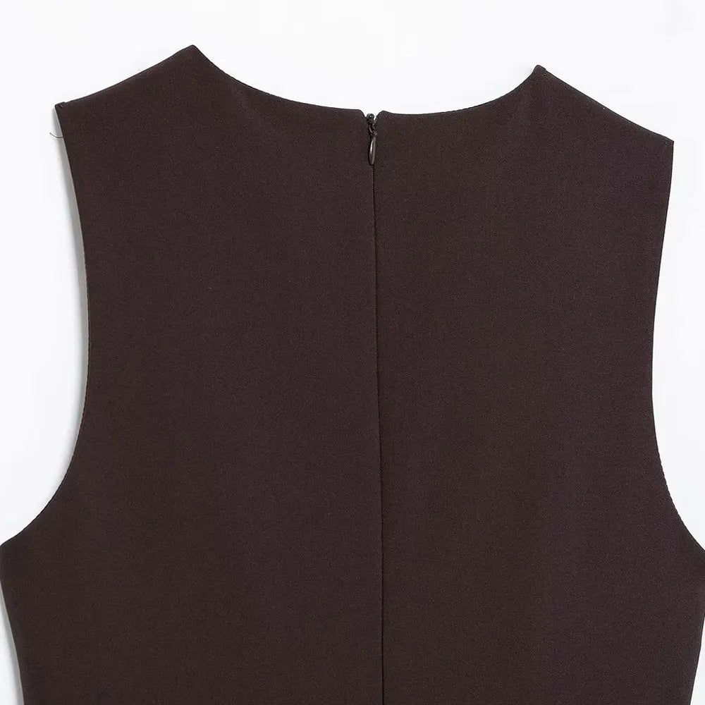 TRZA Wome Mode Mit Tüll Mini Kleid O Neck Ärmellose Zurück Zipper Weibliche Kleider Vestidos Mujer
