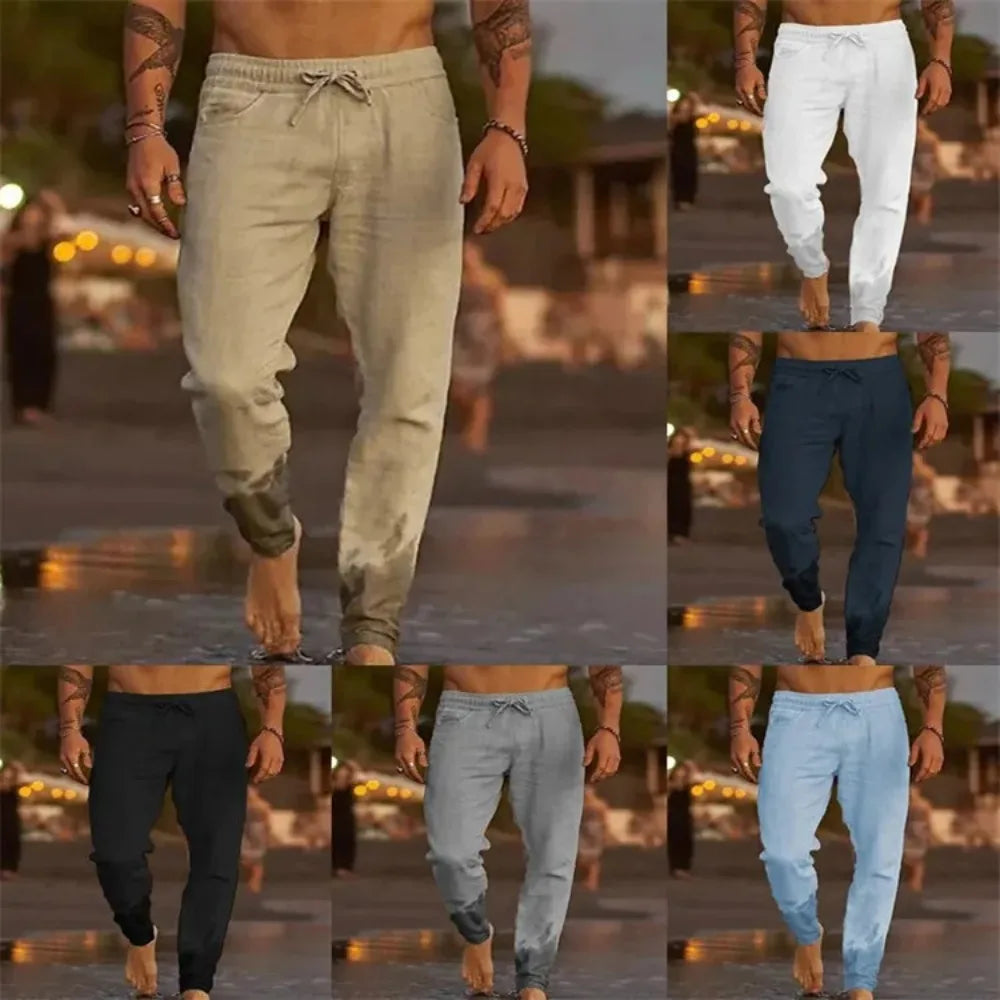 Männer Strand Hosen Jogger Streetwear Baumwolle Leinen Jogginghose Casual Hosen Hawaiian Urlaub Lose Sommer Gerade Hosen Männlich