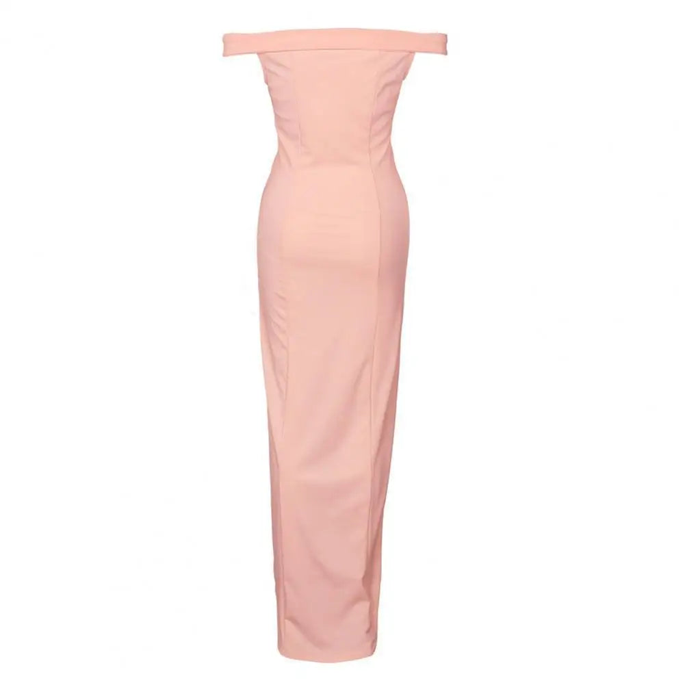 Trägerloses, schulterfreies Damenkleid, Abendkleid, tief ausgeschnittenes, ärmelloses, schmal geschnittenes Boycon-Kleid mit geteiltem Saum, Bankett-Party-Maxikleid