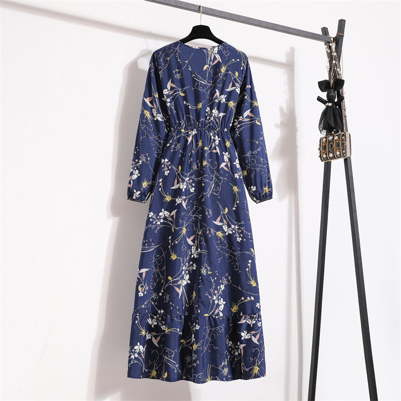 Frühling Sommer Frauen Maxi Kleider Casual Volle Hülse Floral Gedruckt Oansatz Frau Bohe Strand Party Lange Kleid Mujer Vestidos