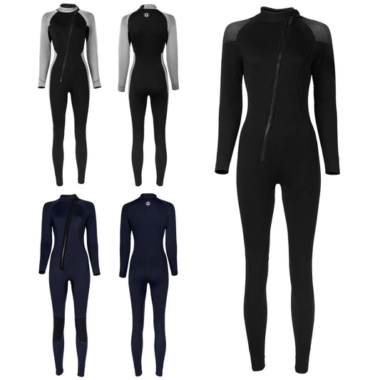 Women 3mm Neoprene One-Piece Thermal Wetsuit Mock Neck Long Sleeve Front Zipper Jumpsuit for Swimming Surfing Snorkeling Diving.