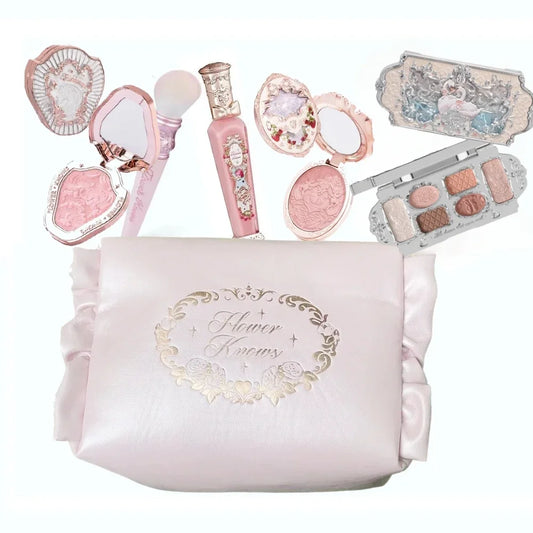 Makeup Set Flower Knows All in One GiftBox Glitter EyeShadow Palette Long Lasting Velvet Lip Cream Matte Blush with Cosmetic Bag.