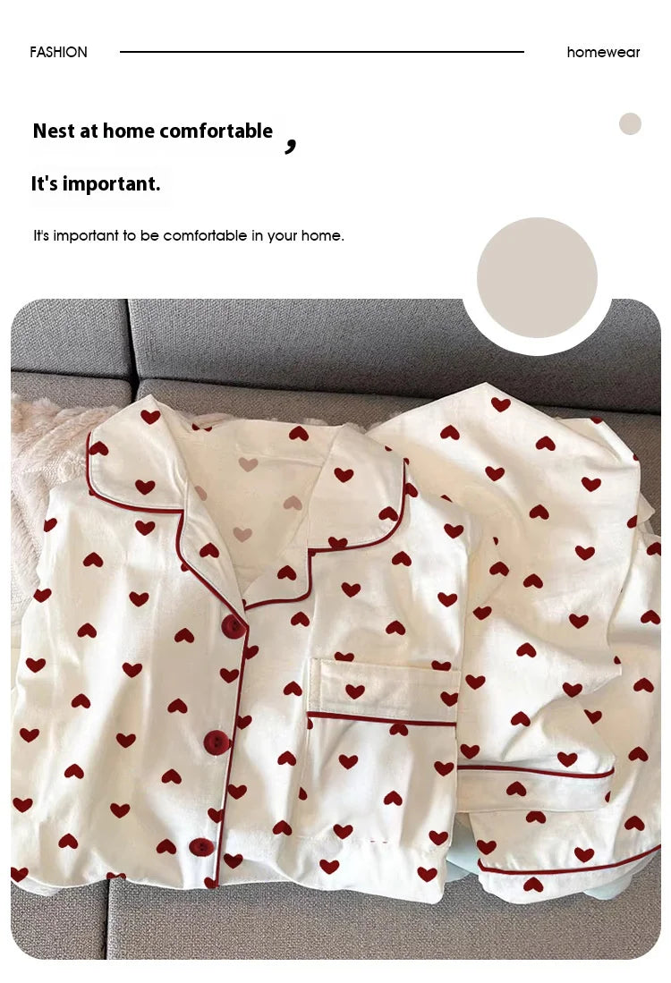 Neue Frühling und Herbst Damen Ins Stil Pyjamas Homewear Set Mädchen Gedruckt Liebe Lange Ärmeln Unterwäsche Pyjamas Homewear Set