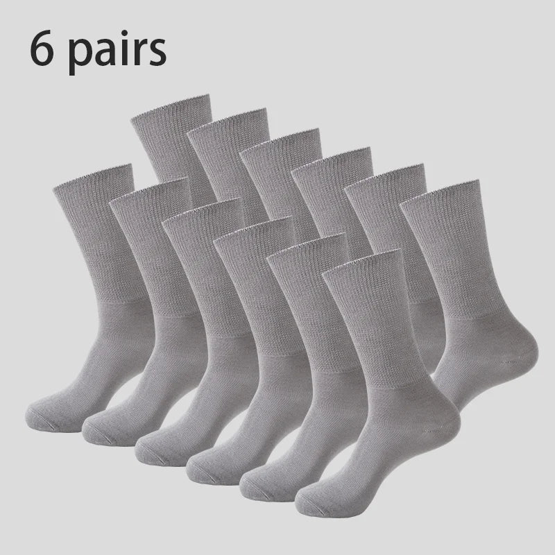 6Pairs Comfortable and Supportive Diabetic Socks for Men Moisture wicking Fabric Non-binding Top business socks.