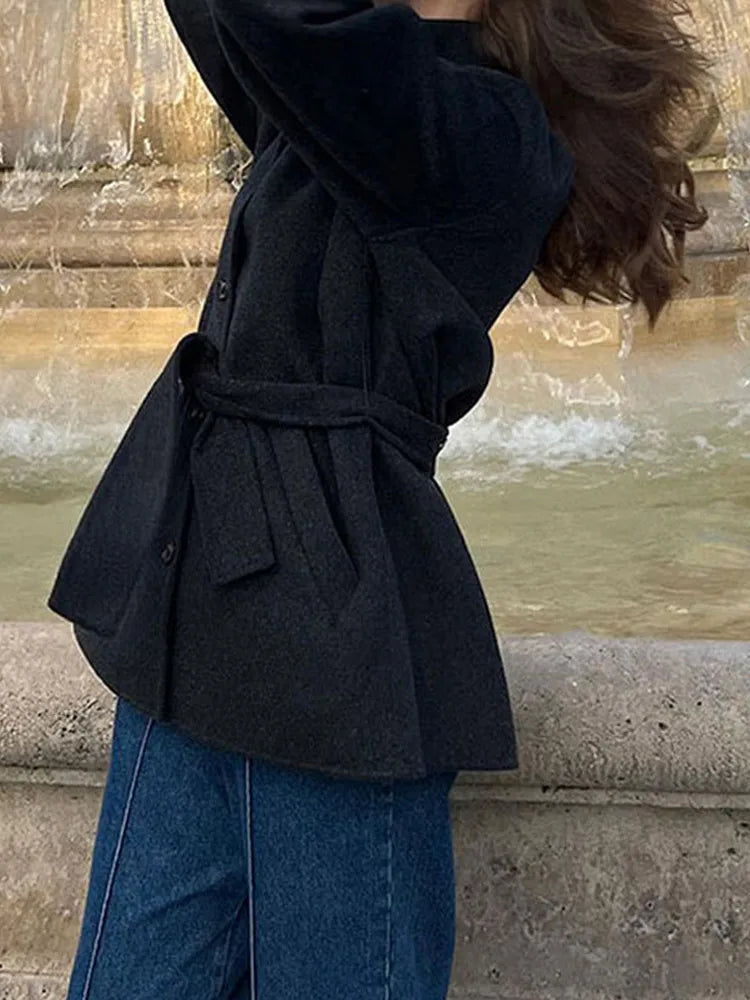 Winter warme Schnürung Damen mantel einfarbig Vintage Einreiher Mantel Mode Herbst Damen jacken neue Retro-Oberbekleidung