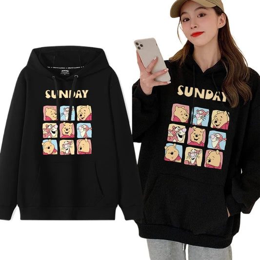 Cartoon Winnie the Pooh Mode einfacher Pullover Damen lockere und bequeme Kapuze vielseitige Paar Freundin Pullover Jacke.