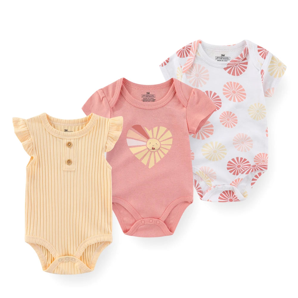 Kiddiezoom 3-teiliges Sommermode-Cartoon-Body für Jungen und Mädchen, weiche Onesies für Neugeborene
